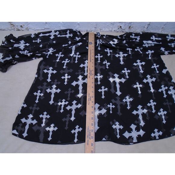 R.Rouge Sheer Black Gothic Cross Print Off the Shoulder Top Women's Size 3XL - Picture 8 of 10